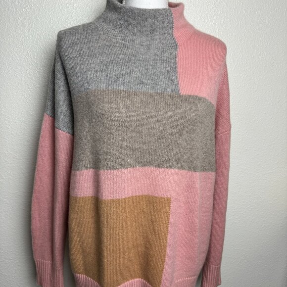 Magaschoni Sweaters - Magaschoni 100% Cashmere Turtleneck Sweater Colorblock Pink Gray